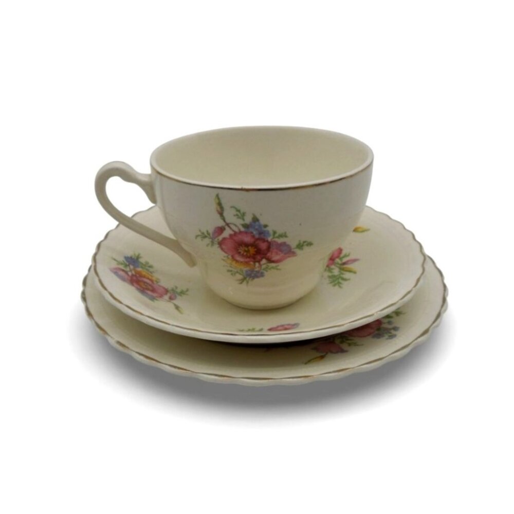 J&G Meakin Sol Tea Cup Saucer and Plate Floral England Vintage